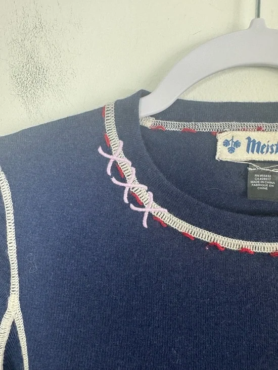 Meister Merino Wool Navy Blue White Trim Vintage Sweater Size Small - Picture 5 of 12